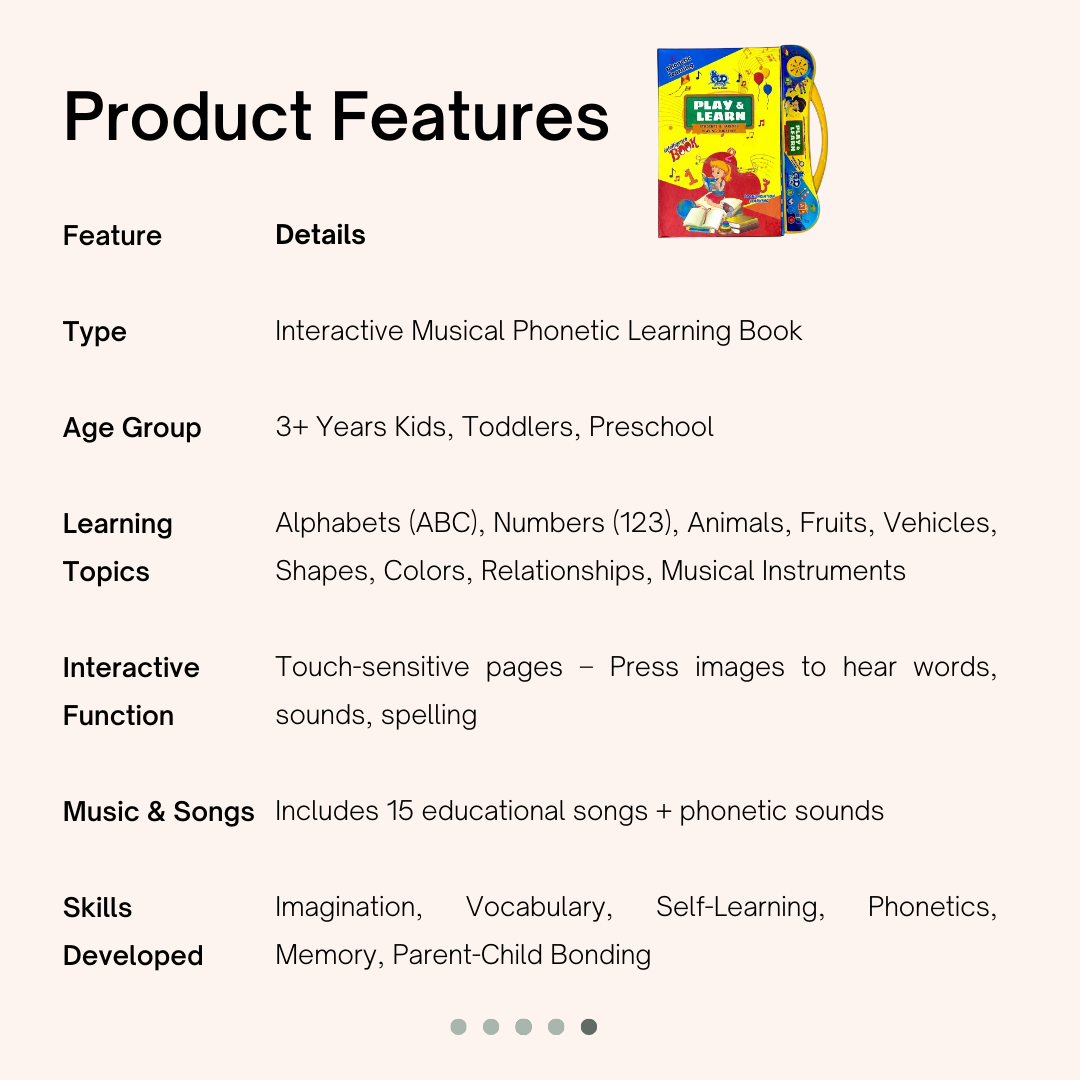 Play & Learn Intelligence Book | Interactive Musical Phonetic Learning for Kids 3+ | Educational ABC & 123 E-Learning Toy for Toddlers