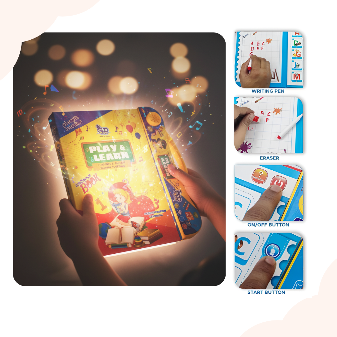 Play & Learn Intelligence Book | Interactive Musical Phonetic Learning for Kids 3+ | Educational ABC & 123 E-Learning Toy for Toddlers