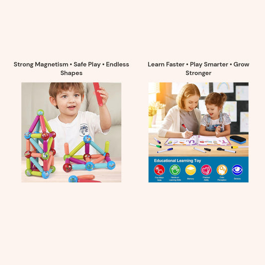 KidzAge Learning Combo | Play & Learn Intelligence Book + STEM Magnetic Sticks (25 pcs) | Educational & Creative Toy