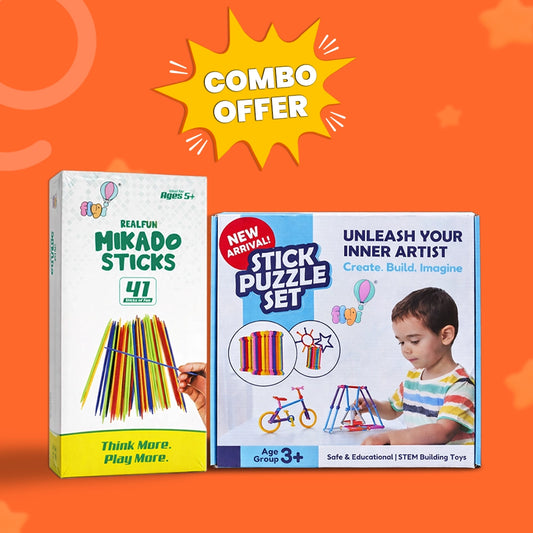 KidzAge Creative Fun Combo | Stick Puzzle Building Blocks + Mikado Stick Game | STEM Learning & Classic Family Game