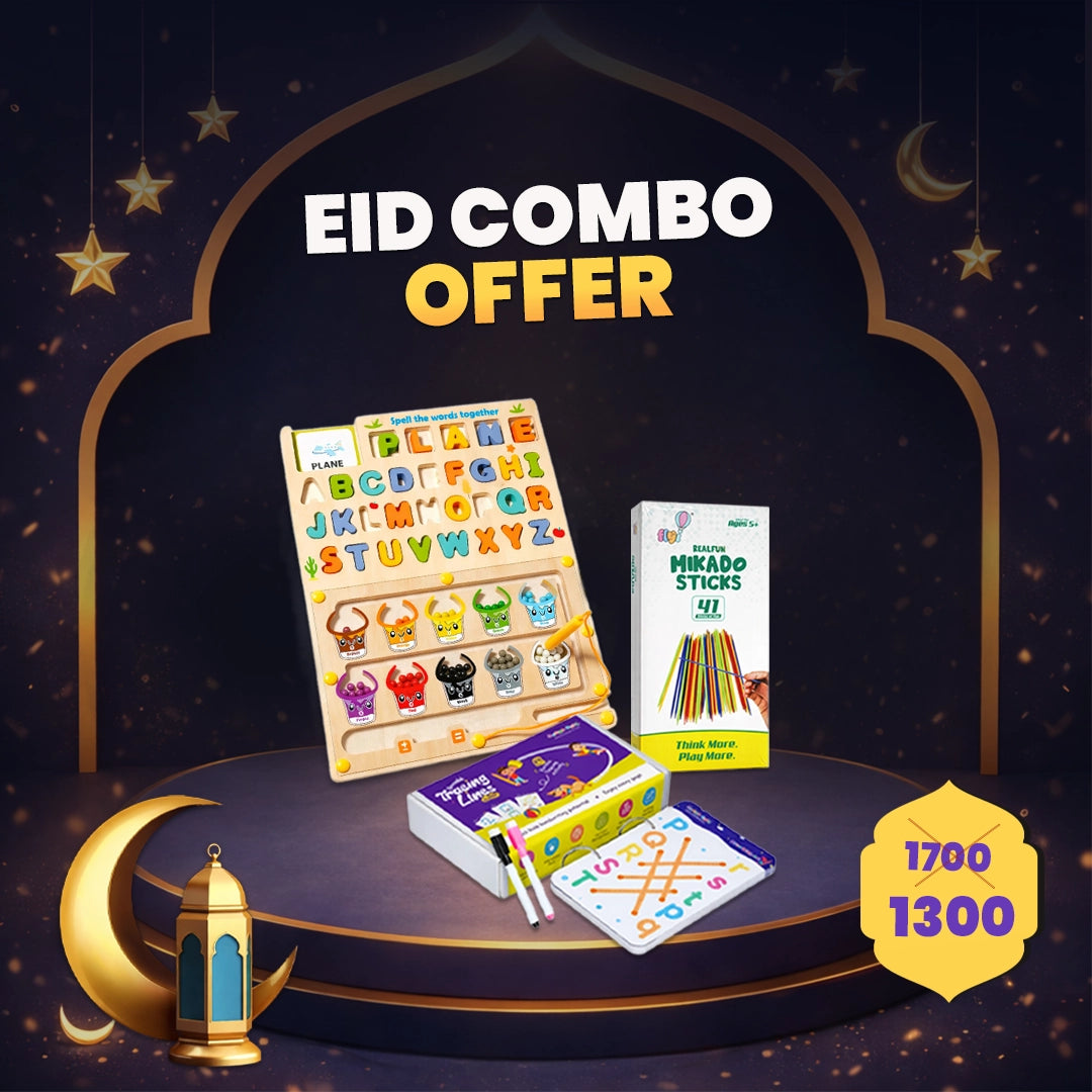 KidzAge Eid Learning Combo Gift | Spelling Maze + Tracing Line + Mikado Sticks Game