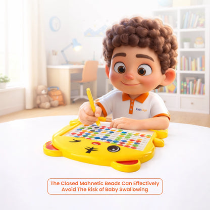 kids using magnetic bead drawing board creative learning toy with pattern cards