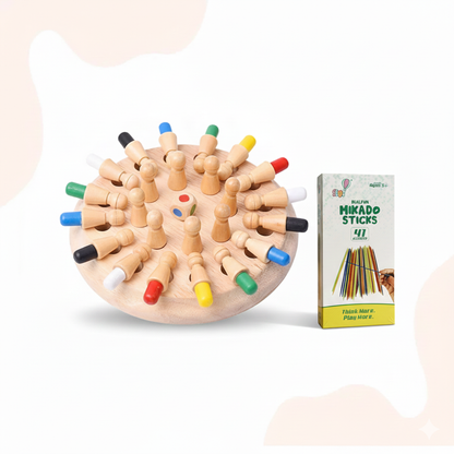 KidzAge Brain Booster Combo | Wooden Memory Match Stick Chess Game + Mikado Jumbo Stick Game | Educational & Fun Family Board Games