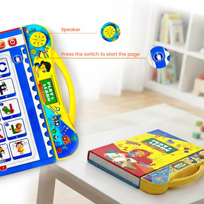 Preschool educational book covering animals, shapes, colors, fruits and vehicles with audio support