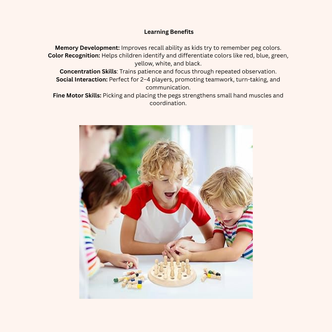 Wooden Memory Match Stick Chess Game | Colorful Brain Training Toy for Kids | Early Learning & Family Fun Board Game