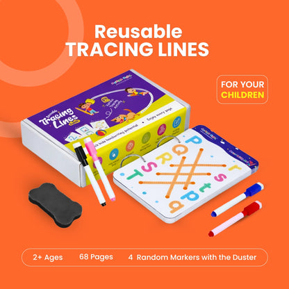 Reusable tracing line workbook for kids with write-erase practice pages