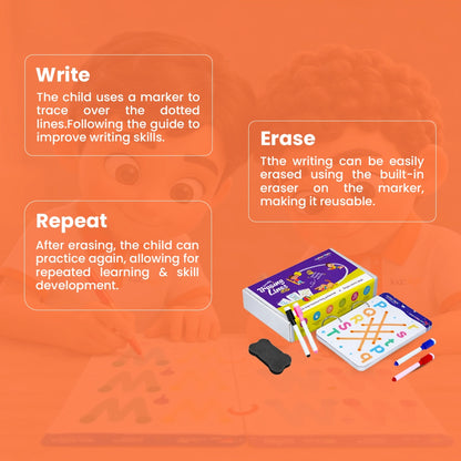 Reusable write and erase tracing practice book for early writing skills